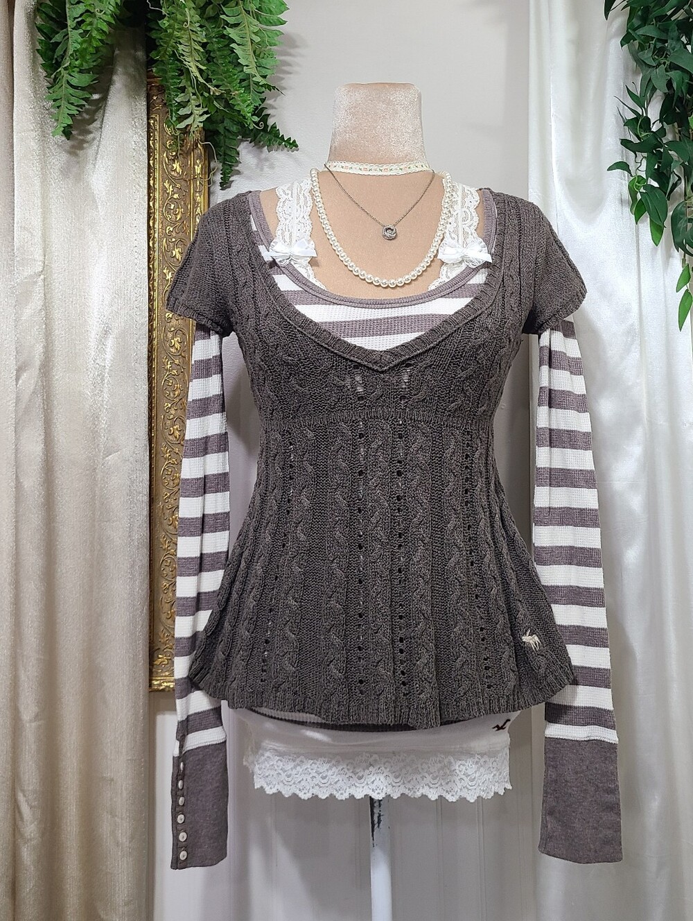 Vintage ♡ Y2K ♡ Abercrombie Rare Babydoll Sweater Striped Long Sleeve Top Bundle